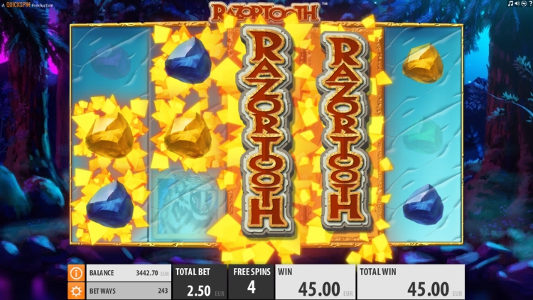 Razortooth Quickspin slot Free Spins