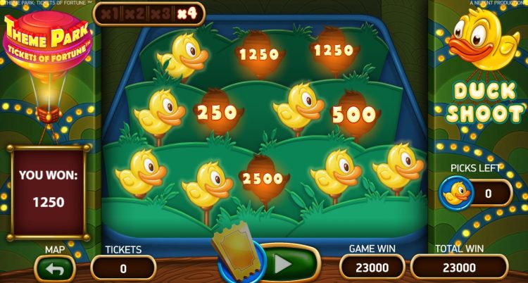 Theme Park Tickets of Fortune slot Duck Shoot bonus