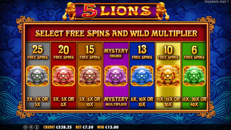 5 Lions slot Free Spins