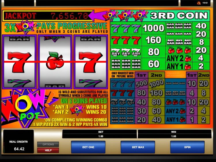 Wowpot 3 reel Microgaming slot