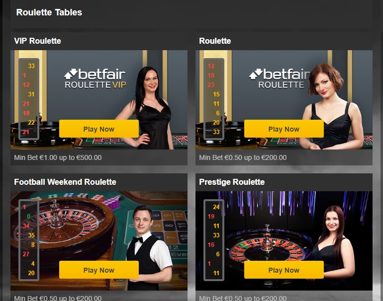 Betfair Live casino