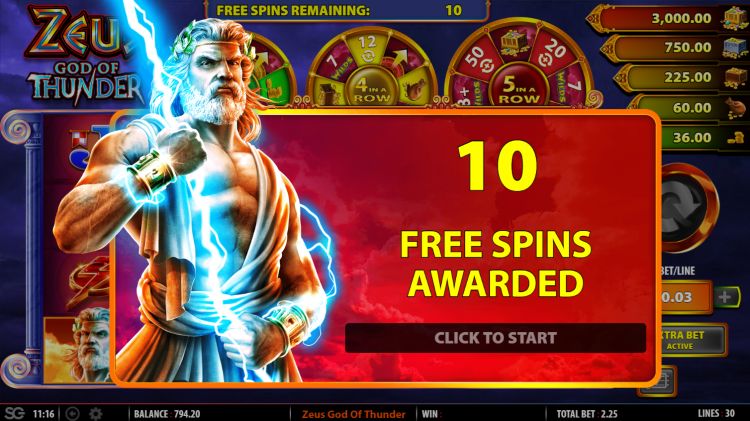 Zeus God of Thunder Free Spins bonus
