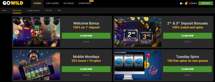 Go Wild Casino Promoties en Bonussen