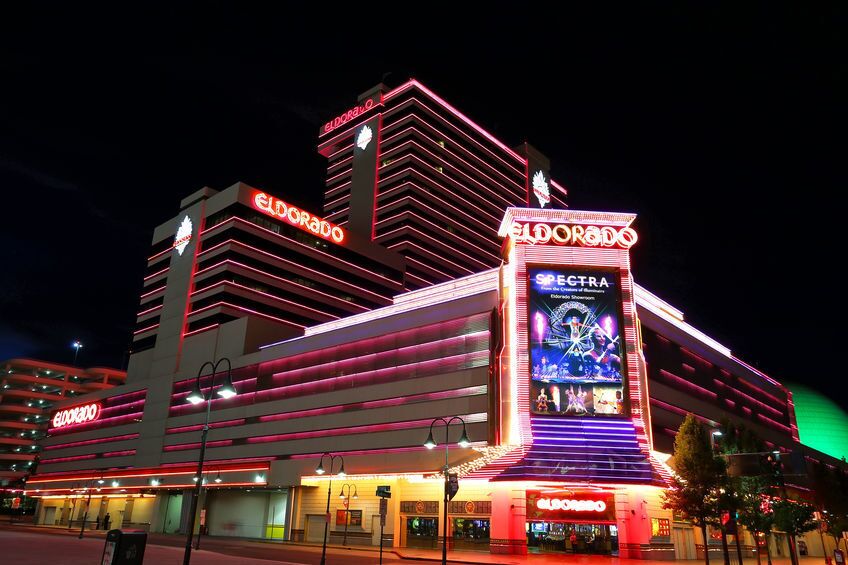 Eldorado hotel and casino at night in Reno, Nevada