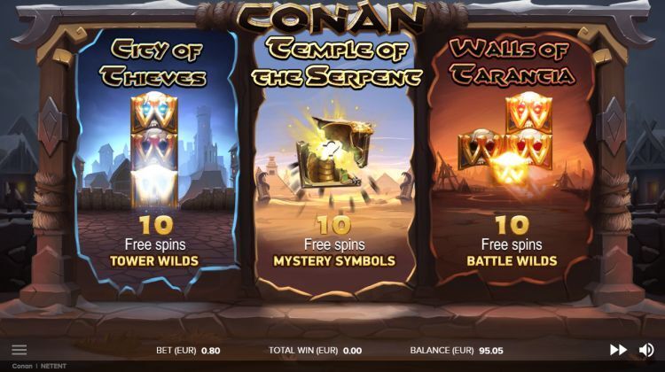 Conan gokkast bonus feature menu