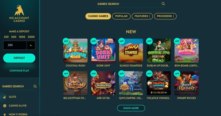 No Account Casino - Online Gokkasten - Spelaanbod