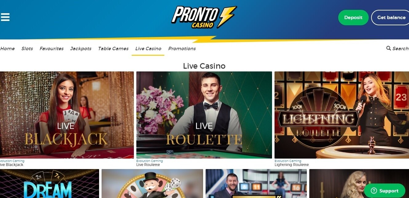 Pronto Casino live casino
