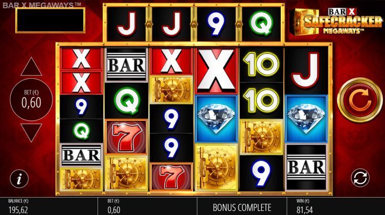Bar X Safecracker slot bonus win