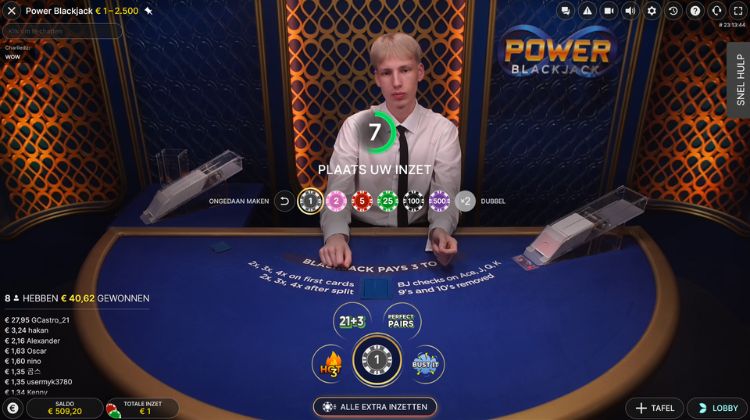 Power Blackjack Inzetten