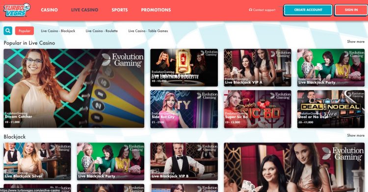 TurboVegas - Live Casino Spellen