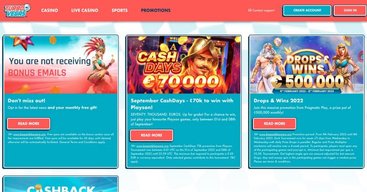 TurboVegas - Promoties - Bonussen