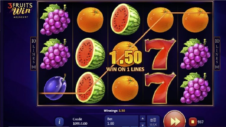 3 Fruits Win: 10 Lines Adjacent online gokkast gameplay