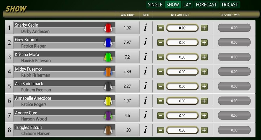 Virtual Racebook 3d show bet