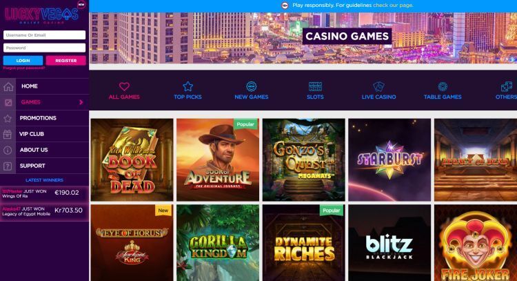 Lucky Vegas Casino games selection