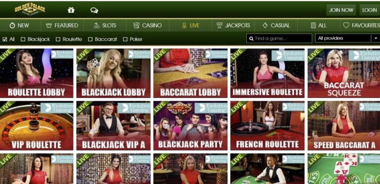 Golden Palace Live Casino Spelaanbod