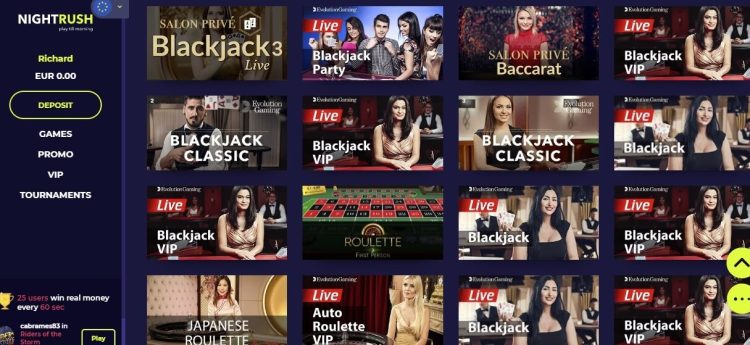 Nightrush Live Casino Spelaanbod
