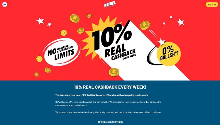 Refuel Casino - Cashback Bonus