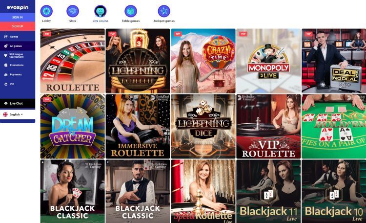 Evospin casino review live casino