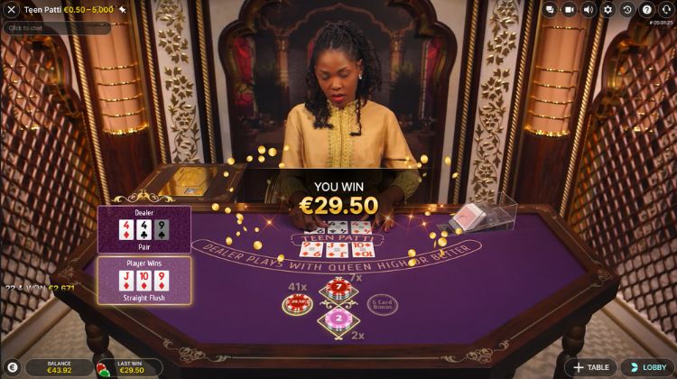 Teen Patti Side Bet Winst