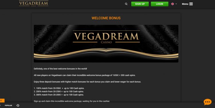 Welkomstbonus Vegadream