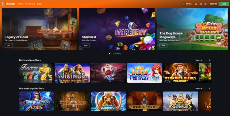 Betano aanbod aan Slots
