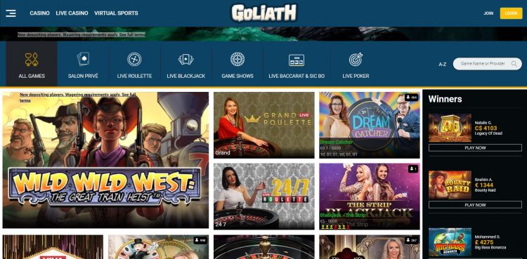 Goliath Casino Live Casino Spelaanbod