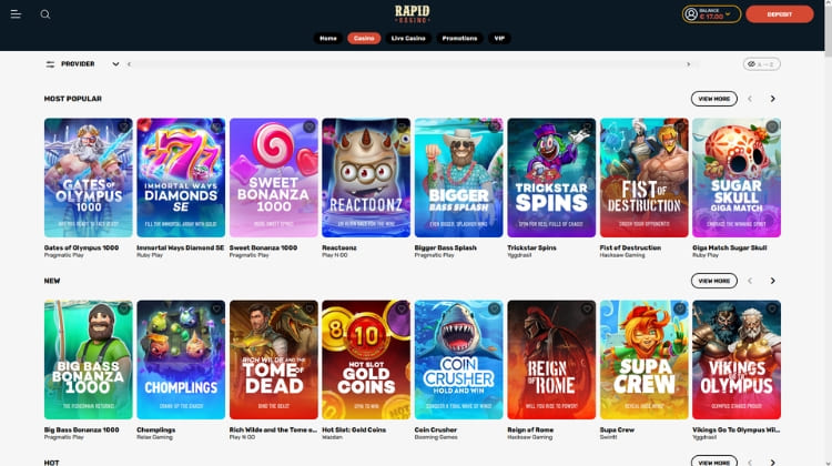 Rapid Casino Spelaanbod