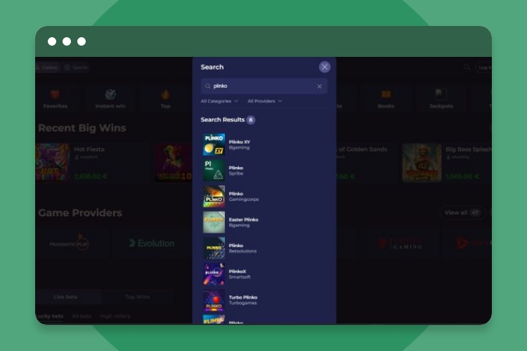 Plinko bij Online Casino's