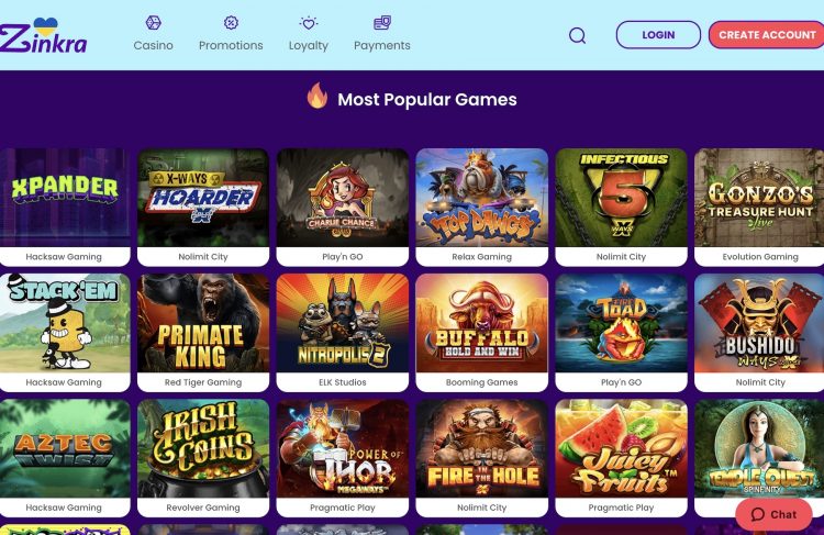 Zinkra Casino Spelaanbod