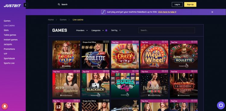 Justbit - Live casino spelaanbod