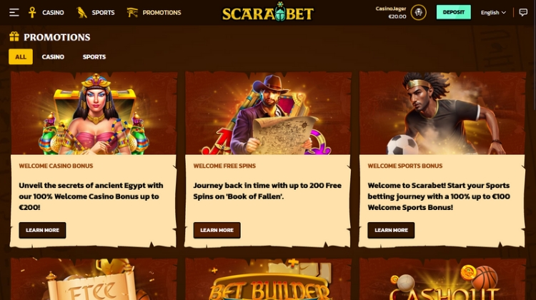 Scarabet Promoties en Bonussen