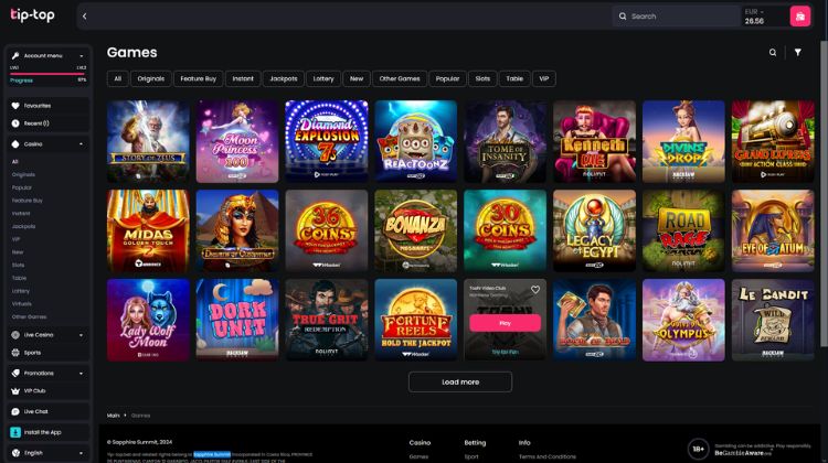 Tip-Top Casino Spelaanbod