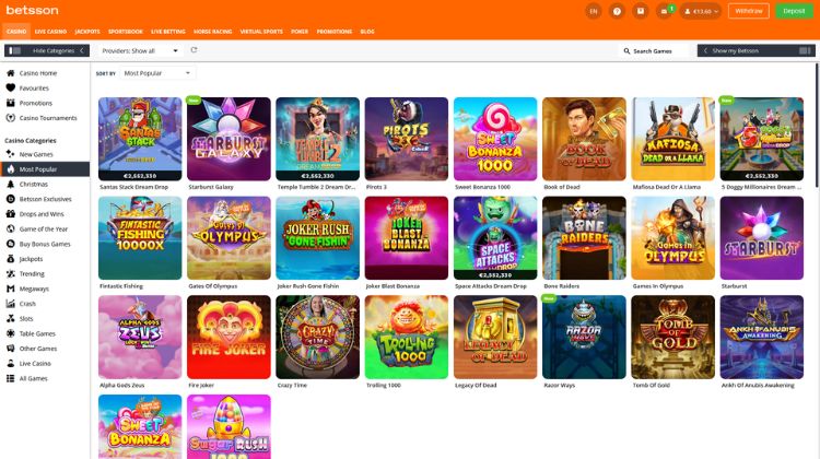 Betsson Casino Spelaanbod