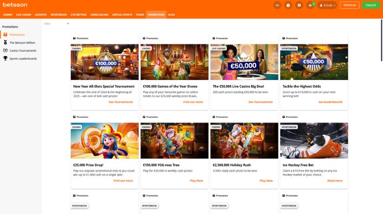 Betsson Promoties en Bonussen