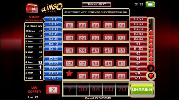 Slingo Originals Deal or No Deal Slingo Gameplay
