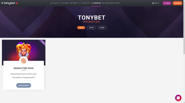 TonyBet Promoties en Bonussen