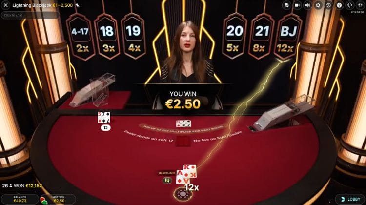 Evolution Lightning Blackjack Gameplay