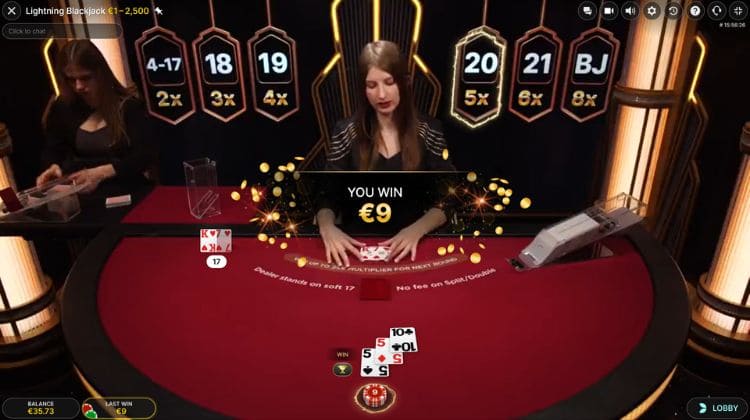 Lightning Blackjack Multiplier Win