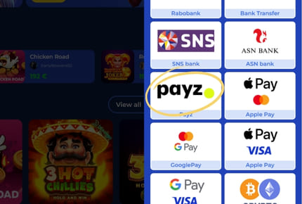 Casino Payz Betalen - Selecteer Betaalmethode