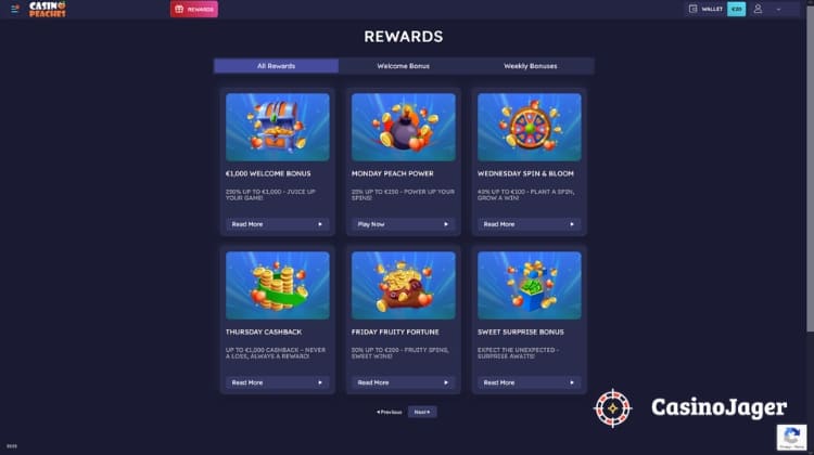 Casino Peaches Promoties en Bonussen