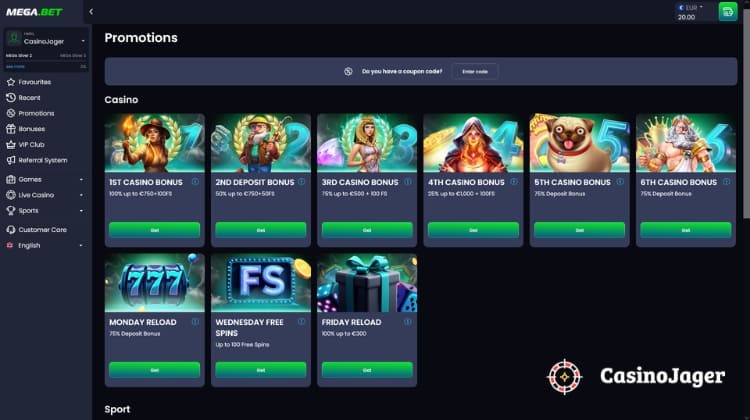 Mega.bet Promoties en Bonussen