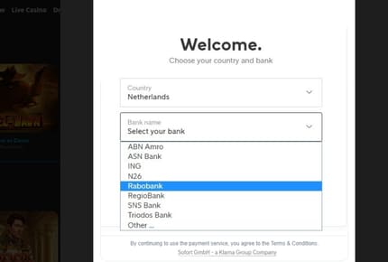 Sofort Storting - Bankselectie
