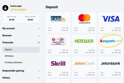 Casino PaysafeCard Betalen - Selecteer Betaalmethode