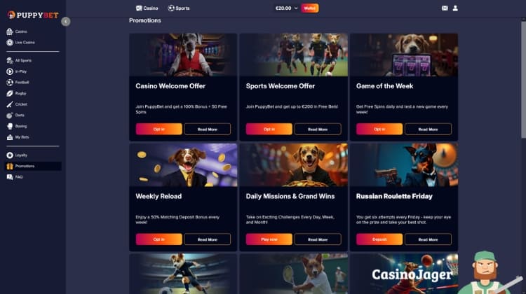 PuppyBet Promoties en Bonussen