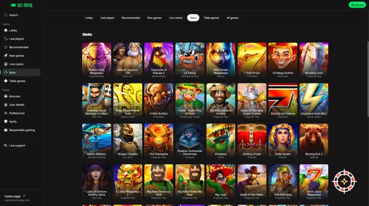 Betninja Casino Spelaanbod