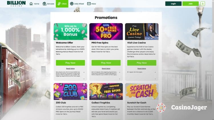 Billion Casino Promoties en Bonussen