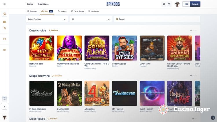 SpinDog Casino Spelaanbod