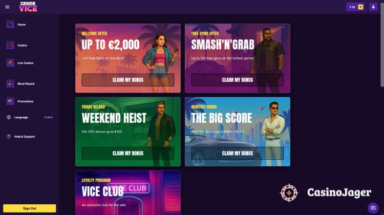 Casino Vice Promoties en Bonussen