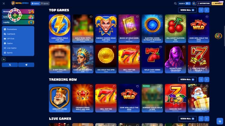 Royalspinia Casino Spelaanbod