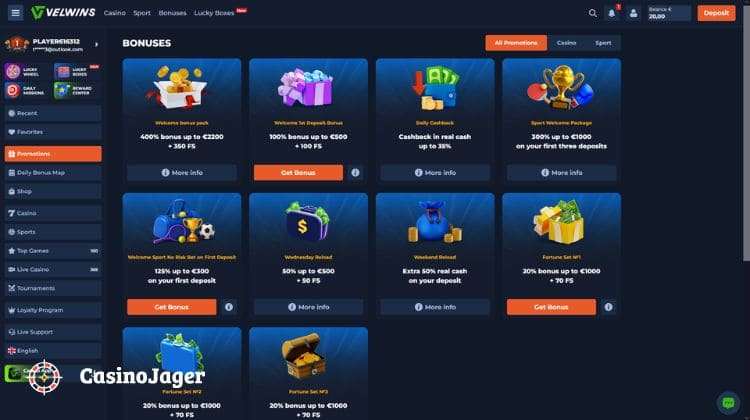 Velwins.vip Promoties en Bonussen